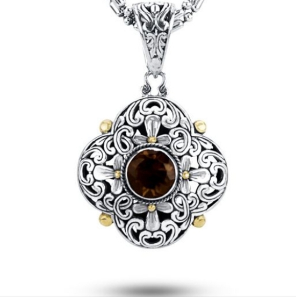 Eleganza Jewelry - Eleganza sterling silver filigree detail pendant set with Eight 18K GOLD Points